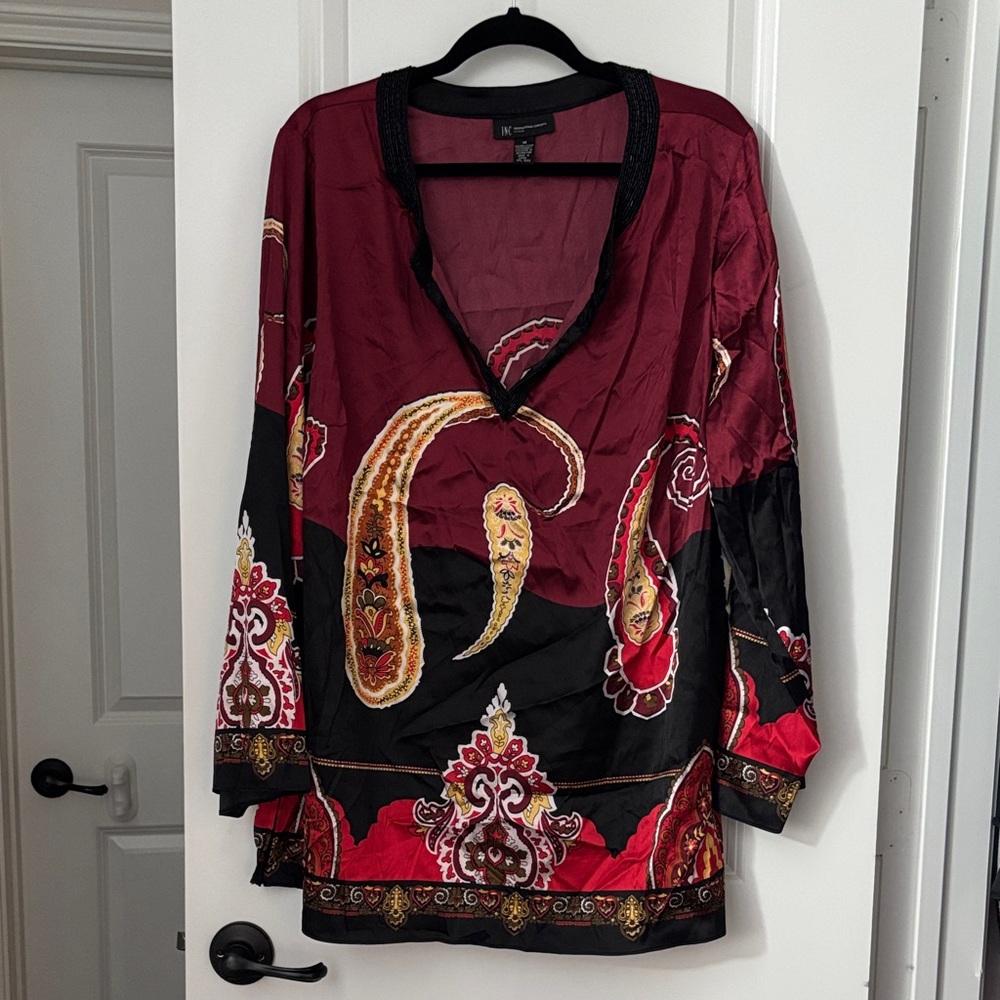 INC International Concepts Burgundy and Black Blouse